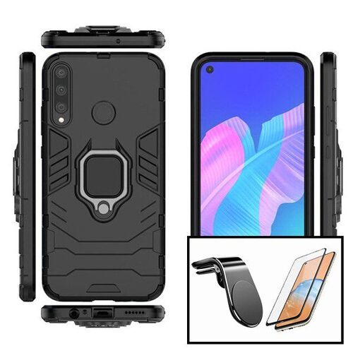 Kit Verre Trempé 5d Full + Coque 3x1 Military Defender + Support Magnétique L Pour Voiture Pour Huawei P40 Lite E