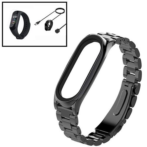 Kit Bracelet Acier Stainless Lux + Outil+ Câble Chargeur Usb Charger + Film De Gel À Coque Complète Pour Xiaomi Mi Band 5 - Noir