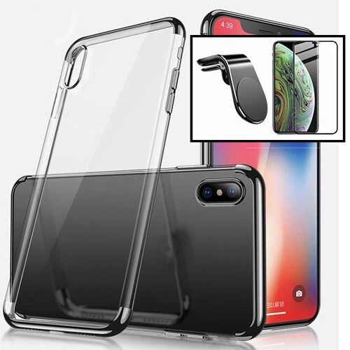 Kit Verre Trempé 5D Full + Coque SlimArmor + Support Magnétique L pour Voiture pour iPhone Xs - Noir