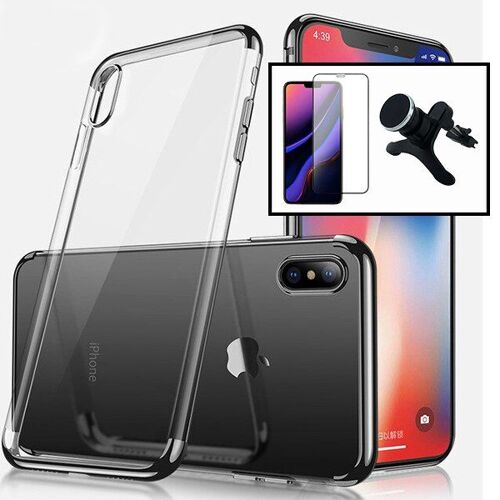 Kit Verre Trempé 5d Full + Coque Slimarmor + Support Magnétique Renforcé Pour Voiture Pour Iphone Xs Max - Noir