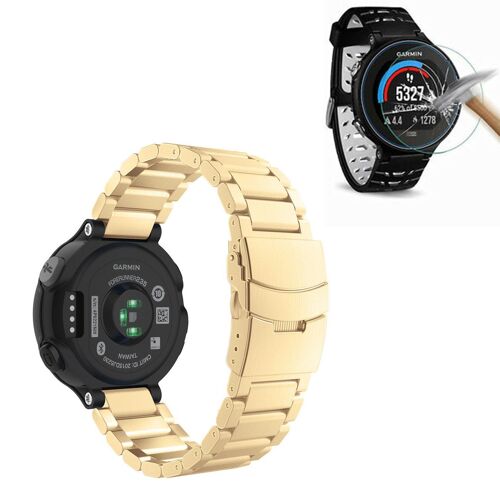 Kit Bracelet Acier Stainless Lux + Outil + Film Protecteur D'écran En Verre - Garmin Forerunner 630 - Or