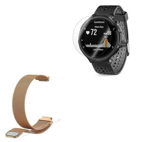 Kit Bracelet Milanese Loop Fermoir Magnétique + Film Protecteur D'écran En Verre - Garmin Forerunner 630 - Rose