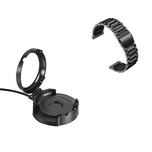 Kit Bracelet Acier Stainless Lux + Outil + Chargeur Usb - Xiaomi Amazfit Stratos - Noir