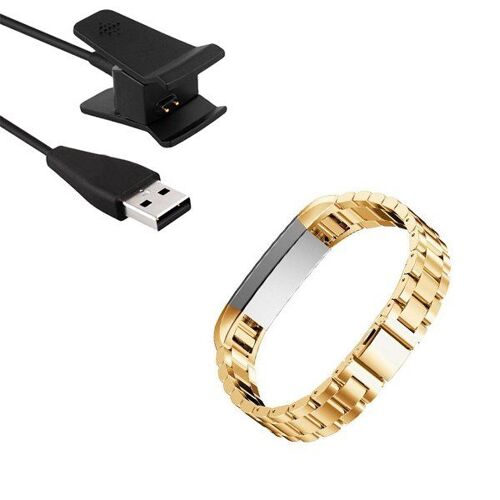 Kit Bracelet Acier Stainless Lux + Outil + Chargeur USB pour Fitbit Alta - Or