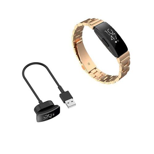 Kit Bracelet Acier Stainless Lux + Outil + Chargeur USB pour Fitbit Inspire HR - Or