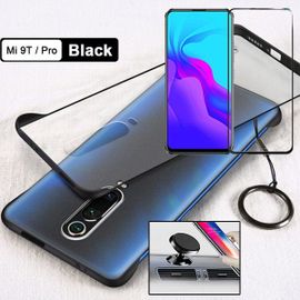 Kit De Verre Trempé 5d Full Cover + Coque Sans Bordures + Support Magnétique De Voiture Pour Xiaomi Mi 9t Pro