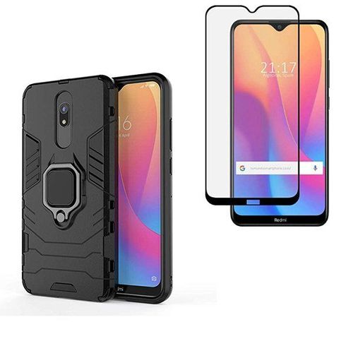 Kit De Verre Trempé 5d Full Cover + Coque 3x1 Military Defender Pour Xiaomi Redmi 8a