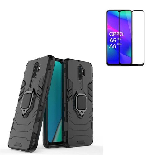 Kit De Verre Trempé 5d Full Cover + Coque Military Defender 3x1 Anti-Impact Pour Oppo A5 2020 / A9 2020