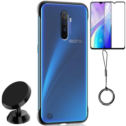 Kit De Verre Trempé 5d Full Cover + Coque Sans Bordures + Support Magnétique De Voiture Pour Realme X2 Pro