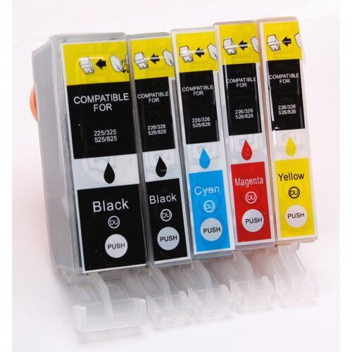 AVEC PUCE !!! 5 Cartouches d'encre compatible pour les imprimantes Canon Pixma IP 4820, 4850, IX 6520, 6550, MG 5120, 5150, 5220, 5250, 6120, 6150, 8120, 8150, MX 882, 885 compatible á Canon PGI-525BK