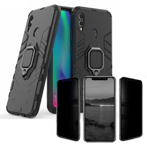 Kit De Verre Trempé 5d Anti-Spy / Intimité + Coque 3x1 Military Defender Pour Huawei P Smart 2019