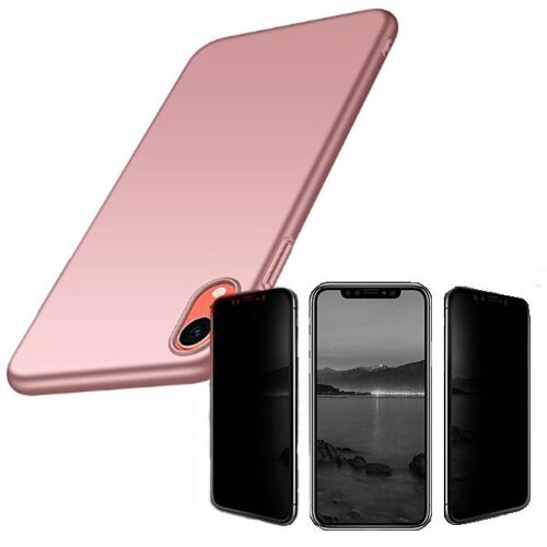 Kit de Verre Trempé 5D Anti-Spy / Intimité + Coque Mince et Rigide pour iPhone XR - Rose