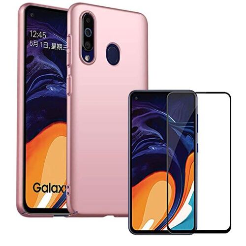 Kit de Verre Trempé 5D Full Cover + Coque Mince et Rigide pour Samsung A60 Rose