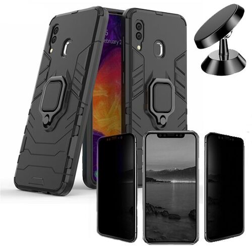 Kit De Verre Trempé 5d Anti-Spy / Intimité + Coque 3x1 Military Defender + Support Magnétique De Voiture Pour Samsung Galaxy A30