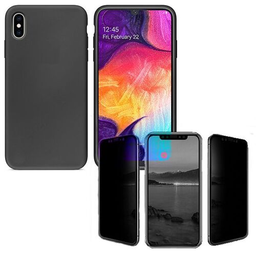 Kit De Verre Trempé Anti-Spy + Coque Silicone Liquide Pour Samsung A10