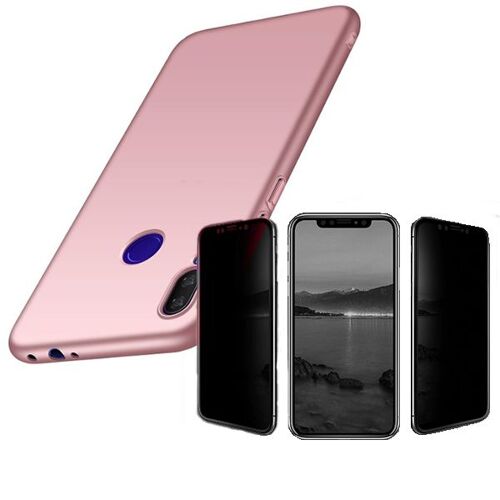 Kit de Verre Trempé 5D Anti-Spy / Intimité + Coque Mince et Rigide pour Xiaomi Redmi 7 - Rose