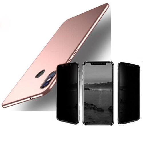 Kit De Verre Trempé 5d Anti-Spy / Intimité + Coque Mince Et Rigide Pour Xiaomi Mi Mix 3 - Rose