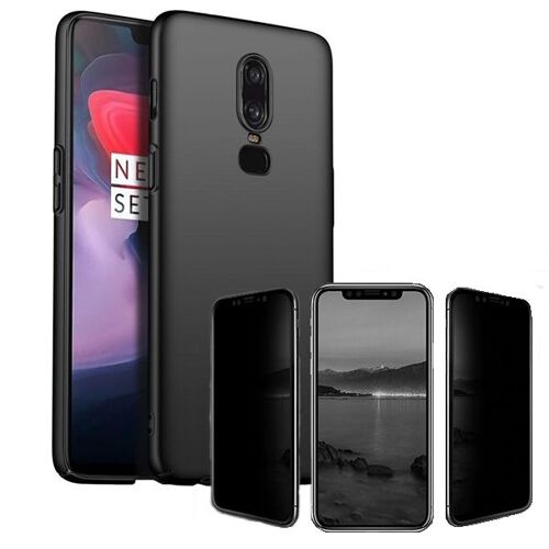 Kit de Verre Trempé 5D Anti-Spy / Intimité + Coque Mince et Rigide pour OnePlus 6 - Noir