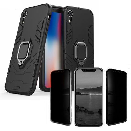 Kit De Verre Trempé 5d Anti-Spy / Intimité + Coque 3x1 Military Defender Pour Iphone Xr