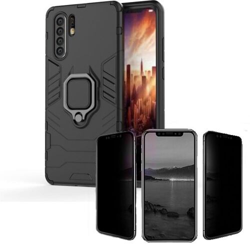 Kit De Verre Trempé 5d Anti-Spy / Intimité + Coque 3x1 Military Defender Pour Huawei P30 Lite New Edition