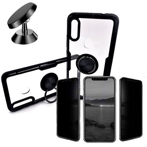 Kit De Verre Trempé 5d Anti-Spy / Intimité + Coque 3x1 Clear Armor + Support Magnétique De Voiture Pour Samsung Galaxy M30