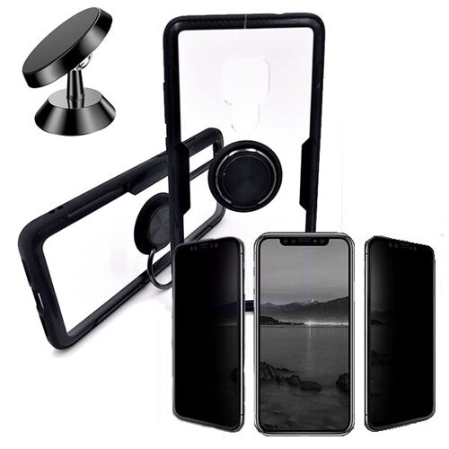 Kit De Verre Trempé 5d Anti-Spy / Intimité + Coque 3x1 Clear Armor + Support Magnétique De Voiture Pour Huawei Mate 20