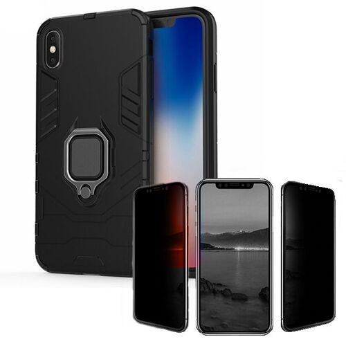 Kit De Verre Trempé 5d Anti-Spy / Intimité + Coque 3x1 Military Defender Pour Iphone Xs Max