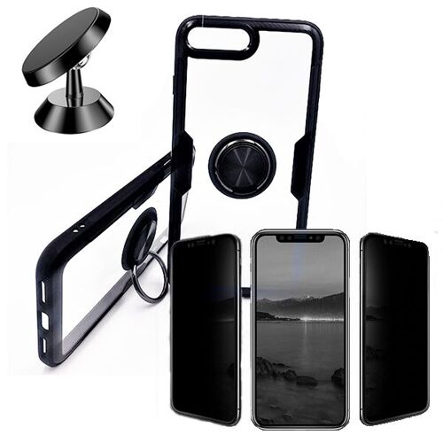 Kit De Verre Trempé 5d Anti-Spy / Intimité + Coque 3x1 Clear Armor + Support Magnétique De Voiture Pour Iphone 7 / 8