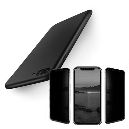 Kit De Verre Trempé 5d Anti-Spy / Intimité + Coque Mince Et Rigide Pour Iphone 7 Plus / 8 Plus - Noir