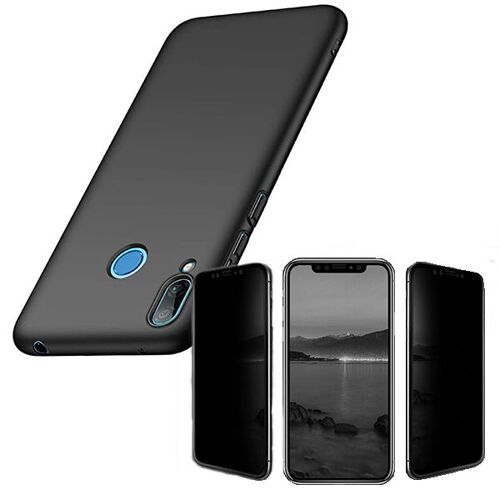 Kit de Verre Trempé 5D Anti-Spy / Intimité + Coque Mince et Rigide pour Huawei Y7 Prime 2019 - Noir