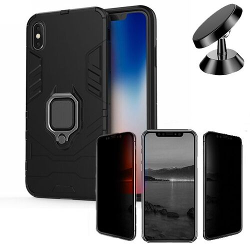 Kit De Verre Trempé 5d Anti-Spy / Intimité + Coque 3x1 Military Defender + Support Magnétique De Voiture Pour Iphone Xs Max