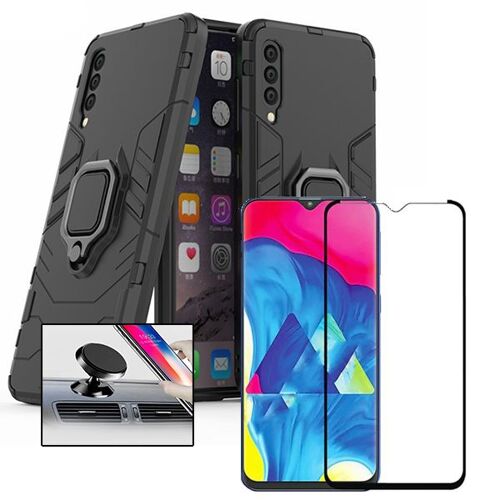 Kit De Verre Trempé 5d Full Cover + Coque 3x1 Military Defender + Support Magnétique De Voiture Pour Samsung Galaxy A50