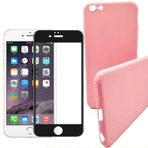 Kit De Verre Trempé 5d Full Cover + Coque Silicone Liquide Rose Pour Iphone 6 Plus