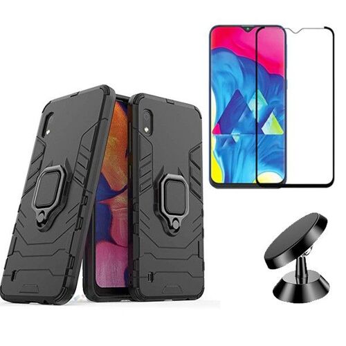 Kit De Verre Trempé 5d Full Cover + Coque 3x1 Military Defender + Support Magnétique De Voiture Pour Samsung A10