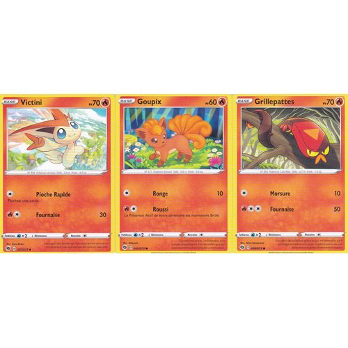 3 Cartes Pokemon - Victini - 7/73 + Goupix 6/73 + Grillepattes 9/73 - Épée Et Bouclier 3,5 La Voie Du Maitre