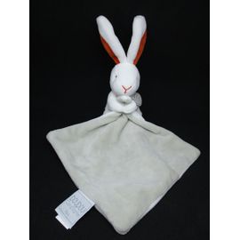 Doudou & compagnie - Doudou lapin blanc gris orange mouchoir - brodé clinique Saint Amé