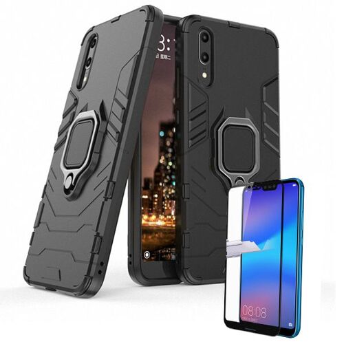 Kit De Verre Trempé 5d Full Cover + Coque 3x1 Military Defender Pour Huawei P20
