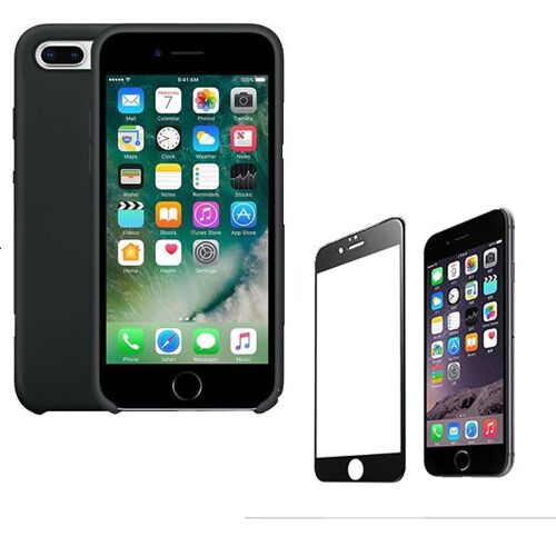 Kit De Verre Trempé 5d Full Cover + Coque Silicone Liquide Pour Iphone 6 / 6s