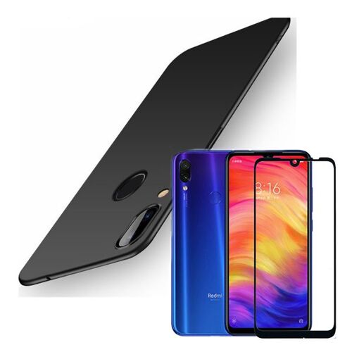 Kit de Verre Trempé 5D Full Cover + Coque Mince et Rigide pour Xiaomi Redmi Note 7 Noir