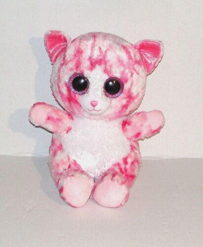Peluche Chat Rose Blanc Ty Beanie Boss Doudou Grand Model Assis 27 Cm