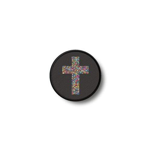 Patch Badge Insigne Ecusson Imprime Thermocollant Croix Fleur Jesus Christ