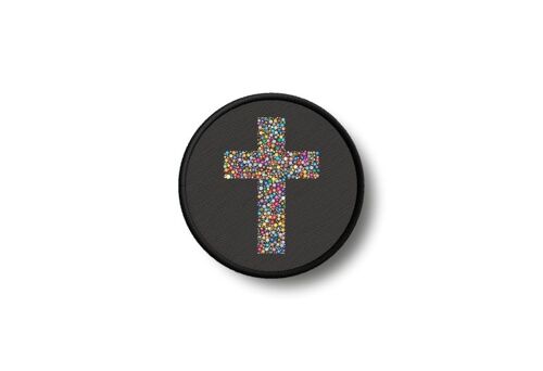 Patch Badge Insigne Ecusson Imprime Thermocollant Croix Fleur Jesus Christ