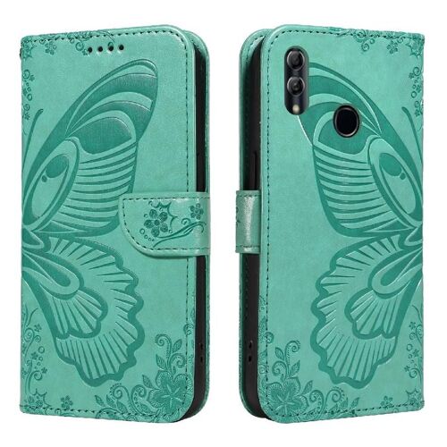 Flip Étui Pour Honor 10 Lite Papillon En Relief Sangle De Main Détachable Avec Fente Pour Carte De Crédit Cuir De Haute Qualité - Vert