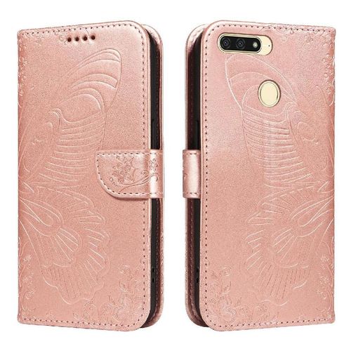 Flip Étui Pour Honor 7a Pro Cuir De Haute Qualité Sangle De Main Détachable Papillon En Relief Avec Fente Pour Carte De Crédit - Couleur Rose