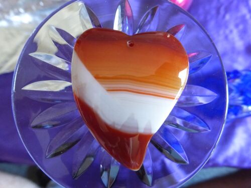 Pendentif Coeur En Agate Marron Et Blanc - 4.8 Cm. Magnifiques Couleurs. Lot 1988