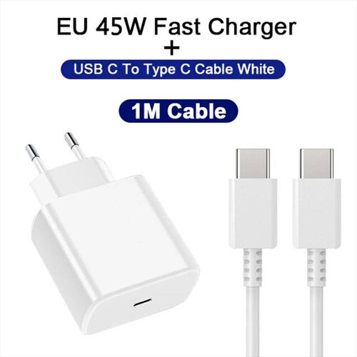 Charge Super rapide 45W avec câble de Type C pour Samsung PD USB C, prise ue/US pour Samsung Galaxy S23 S22 S21 Ultra Plus Note white EU-CABLE
