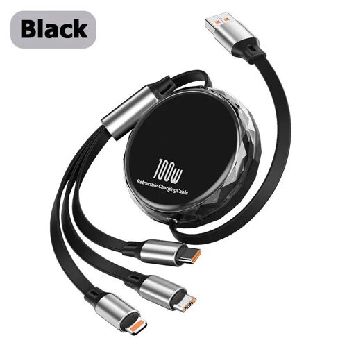 Câble Usb Type C 3 En 1, Charge Rapide, Micro Cordon De Chargeur Pour Iphone Huawei Samsung Realme Oppo Oneplus, Fil Usb 1.2m 100w Black