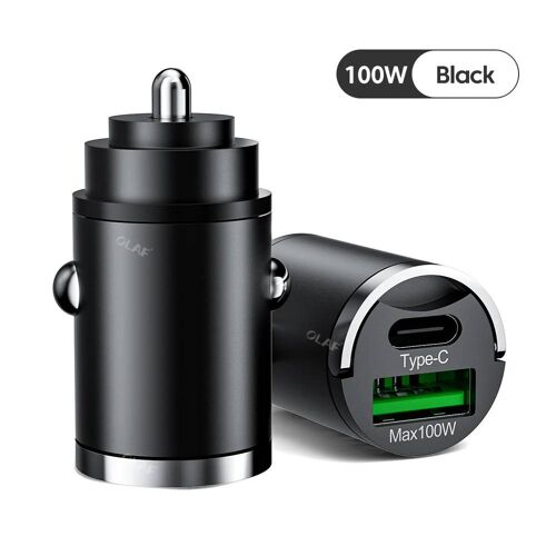 Crouch Mini Chargeur De Voiture 100w Qc3.0 Charge Rapide Chargeur Usb De Voiture Pd Type C Chargeur De Téléphone Portable Pour Iphone Samsung Xiaomi Huawei Type C 15w Usb 100w