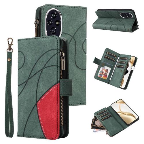 Étui Pour Honneur 200 Bicelle De Protection Couture À Deux Couleurs Neuf Fentes Pour Cartes Portefeuille À Fermeture Éclair Style Avec Support De Fente Pour Carte - Vert