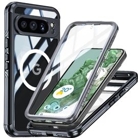 Étui Pour Magnétique Miracase Google Pixel 9 Pro Xl Entièrement Transparent 360 Tout Compris Film Protecteur En Pet Compatible Avec Magsafe Preuve De Chute Et De Crash - Noir